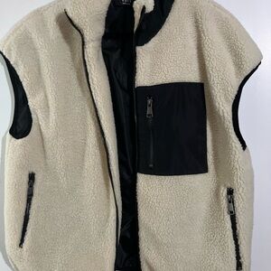 VICI Women’s Cream Sherpa Fleece Vest with Black Trim